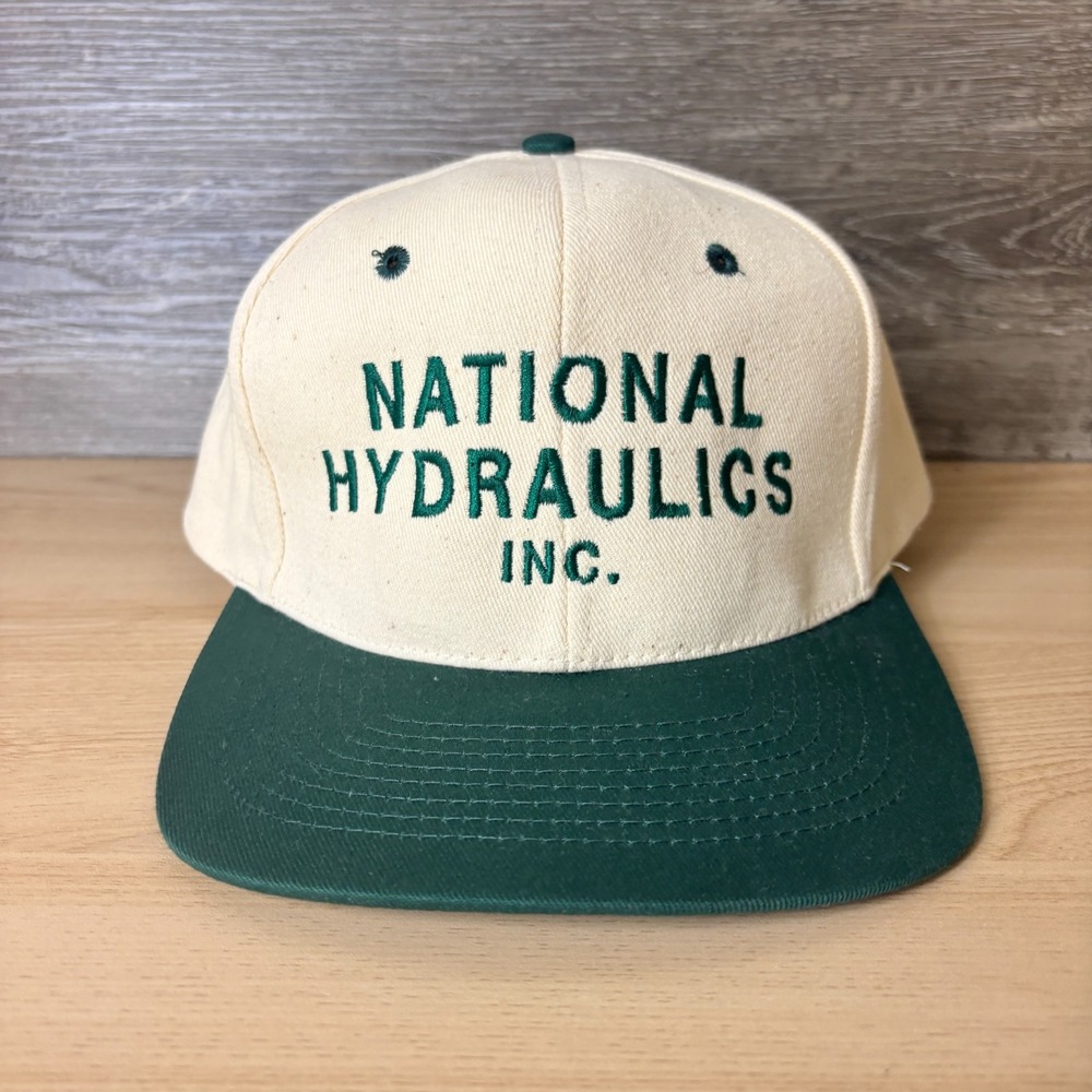 Vintage National Inc Hydraulics Hat Cap Snap Back Beige Forest Green Embroidered